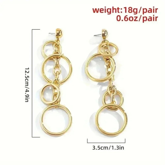 Dangle Earrings Hollow Circle To Circle (Color: Golden) - Picture 3 of 5